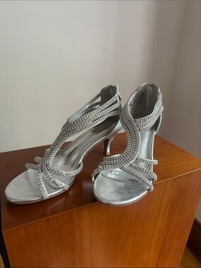 Silver Embellished Strappy Heels - Women